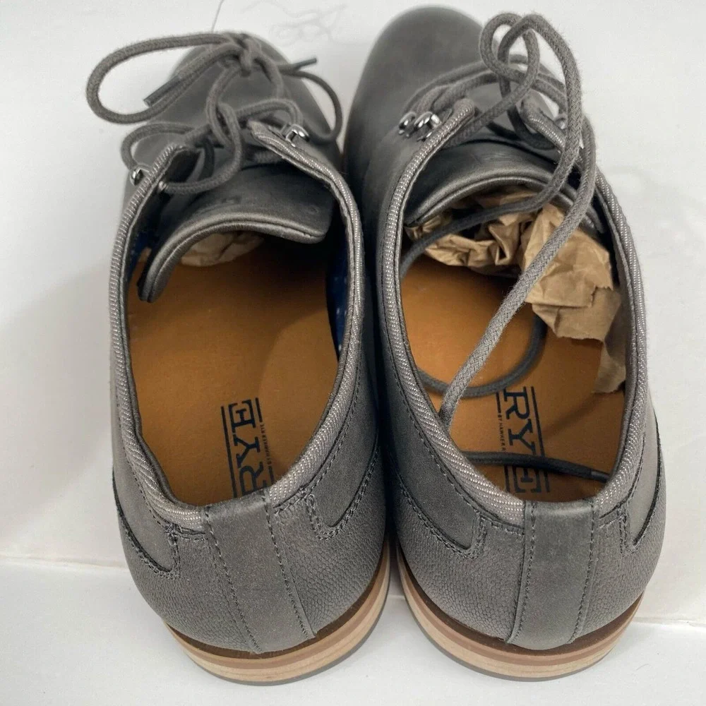 RYE Hawker Men's Dress Shoes Size 10 Formal Oxfords Grey Leather Lace Up Low Toe